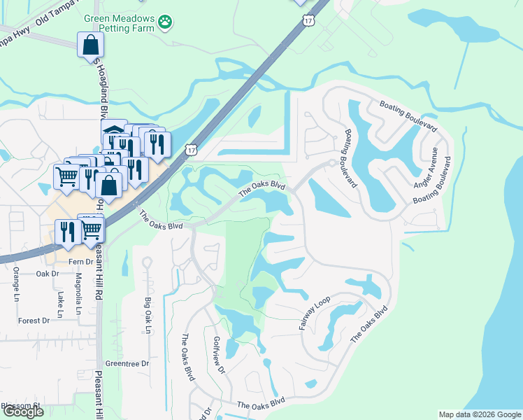 map of restaurants, bars, coffee shops, grocery stores, and more near 2622 Roughside Circle in Kissimmee