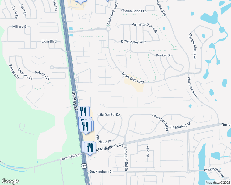 map of restaurants, bars, coffee shops, grocery stores, and more near 1412 Wexford Way in Davenport