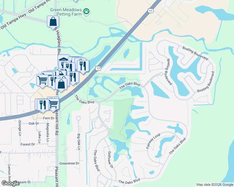 map of restaurants, bars, coffee shops, grocery stores, and more near 2601 Roughside Circle in Kissimmee