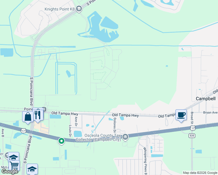 map of restaurants, bars, coffee shops, grocery stores, and more near 4818 Old Tampa Highway in Kissimmee