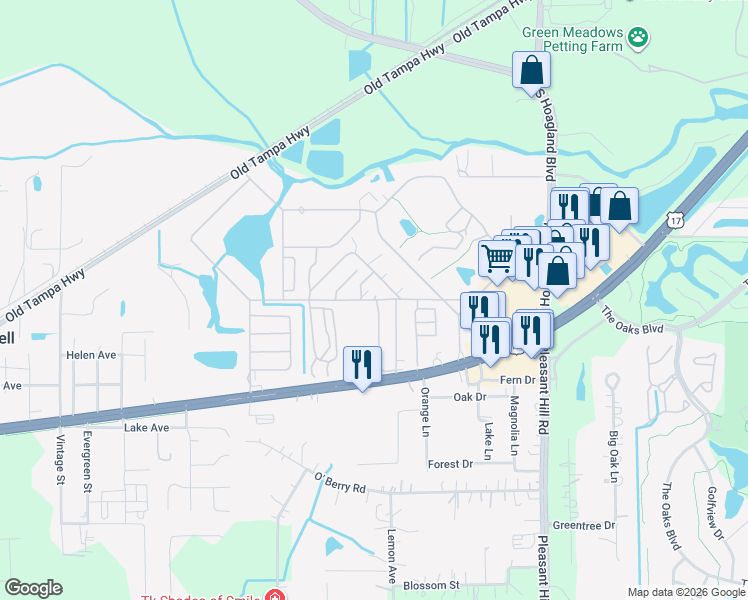 map of restaurants, bars, coffee shops, grocery stores, and more near Southgate Drive in Kissimmee