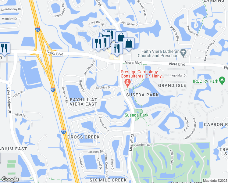 map of restaurants, bars, coffee shops, grocery stores, and more near 5694 Star Rush Drive in Melbourne