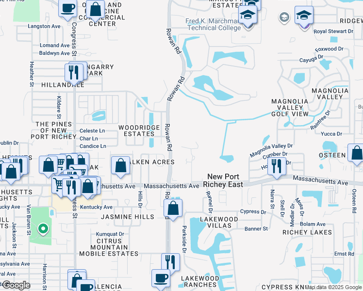 map of restaurants, bars, coffee shops, grocery stores, and more near 7024 Paul Revere Terrace in New Port Richey