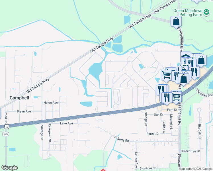 map of restaurants, bars, coffee shops, grocery stores, and more near 1598 Jerstad Way in Kissimmee
