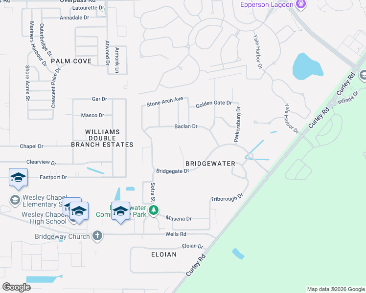 map of restaurants, bars, coffee shops, grocery stores, and more near 7143 Maysville Court in Wesley Chapel