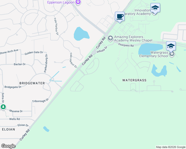 map of restaurants, bars, coffee shops, grocery stores, and more near 7206 Bridgeview Drive in Wesley Chapel