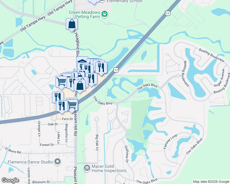 map of restaurants, bars, coffee shops, grocery stores, and more near 2240 Tournament Court in Kissimmee