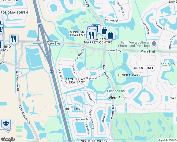 map of restaurants, bars, coffee shops, grocery stores, and more near 5663 Star Rush Drive in Melbourne