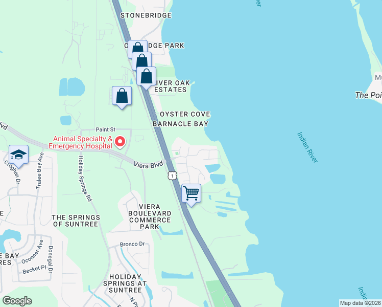 map of restaurants, bars, coffee shops, grocery stores, and more near 151 Plover Lane in Rockledge
