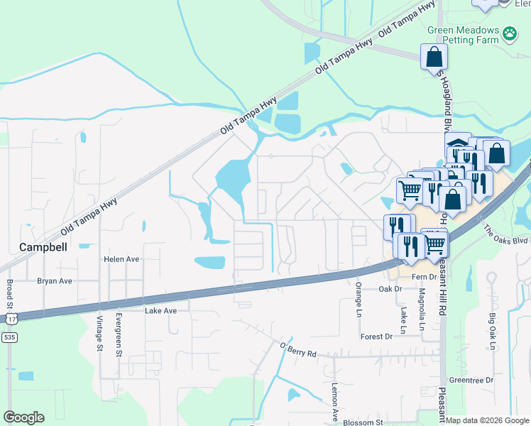 map of restaurants, bars, coffee shops, grocery stores, and more near 1598 Jerstad Way in Kissimmee