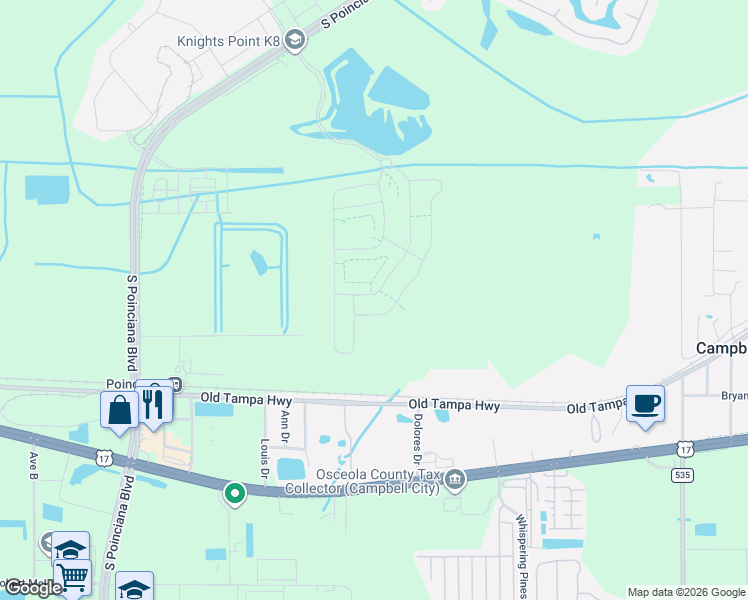 map of restaurants, bars, coffee shops, grocery stores, and more near 4818 Old Tampa Highway in Kissimmee