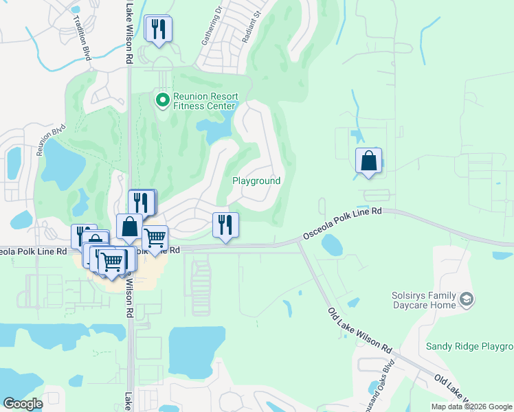 map of restaurants, bars, coffee shops, grocery stores, and more near 7530 Excitement Drive in Osceola County