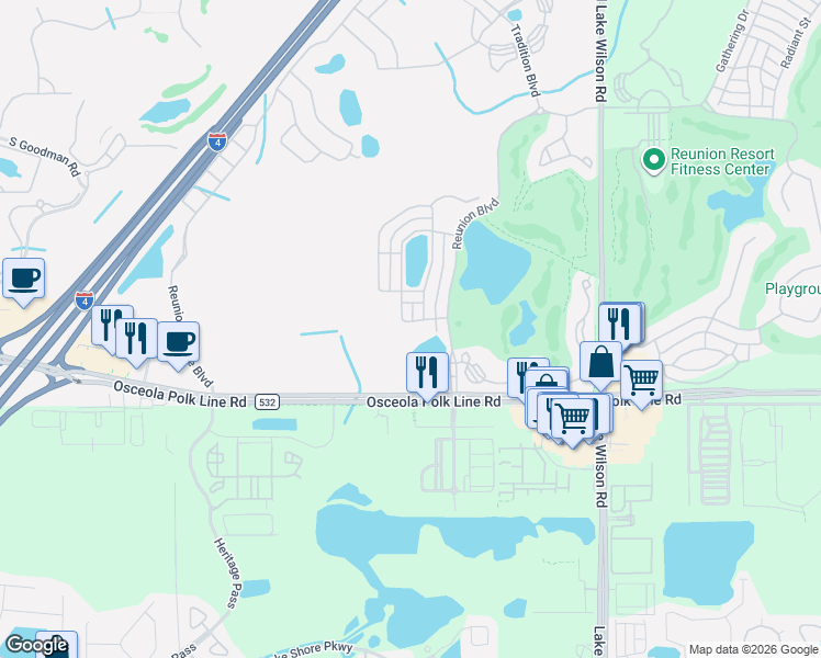 map of restaurants, bars, coffee shops, grocery stores, and more near 7718 Linkside Loop in Four Corners