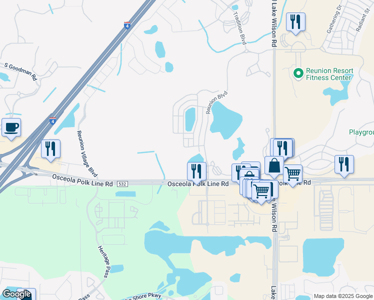 map of restaurants, bars, coffee shops, grocery stores, and more near 7718 Linkside Loop in Four Corners