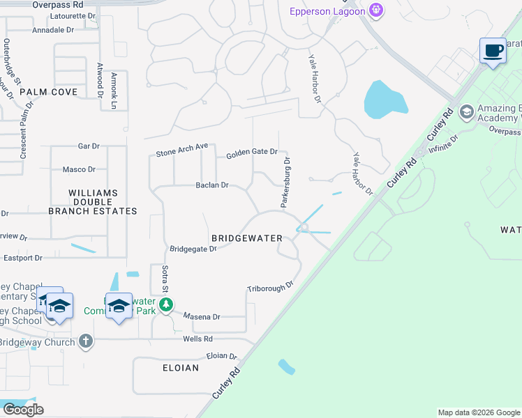map of restaurants, bars, coffee shops, grocery stores, and more near 31339 Bridgegate Drive in Wesley Chapel