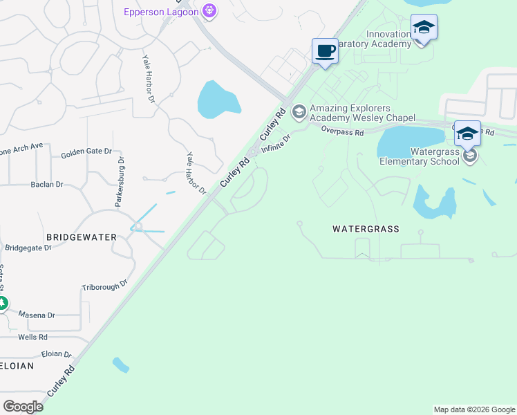 map of restaurants, bars, coffee shops, grocery stores, and more near 7222 Bridgeview Drive in Wesley Chapel