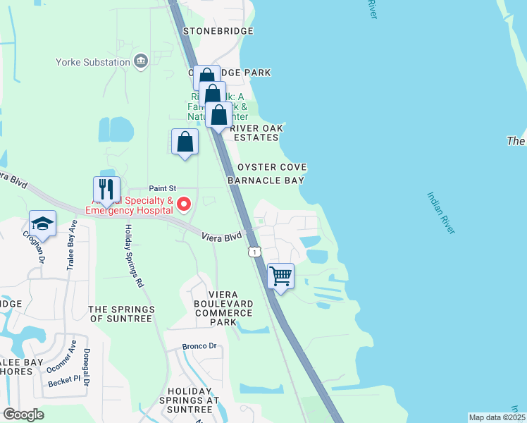 map of restaurants, bars, coffee shops, grocery stores, and more near 5625 U.S. 1 in Rockledge