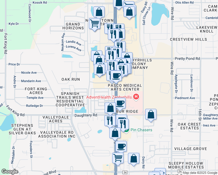 map of restaurants, bars, coffee shops, grocery stores, and more near 37858 Medical Arts Court in Zephyrhills