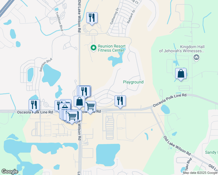 map of restaurants, bars, coffee shops, grocery stores, and more near 7453 Excitement Drive in Osceola County