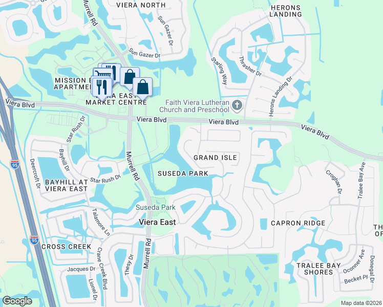 map of restaurants, bars, coffee shops, grocery stores, and more near 1654 Timacuan Drive in Melbourne