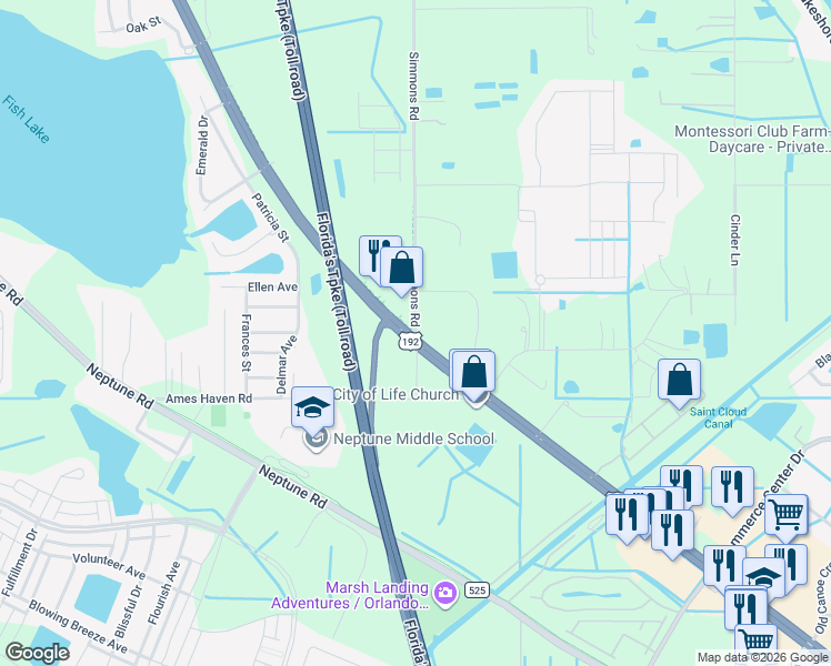 map of restaurants, bars, coffee shops, grocery stores, and more near in Osceola County