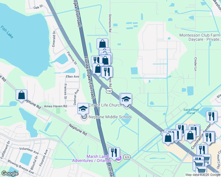 map of restaurants, bars, coffee shops, grocery stores, and more near in Osceola County