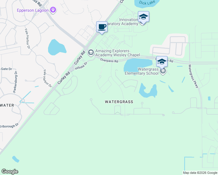 map of restaurants, bars, coffee shops, grocery stores, and more near 32306 Garden Alcove Loop in Wesley Chapel
