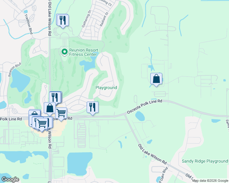 map of restaurants, bars, coffee shops, grocery stores, and more near 7551 Excitement Drive in Osceola County