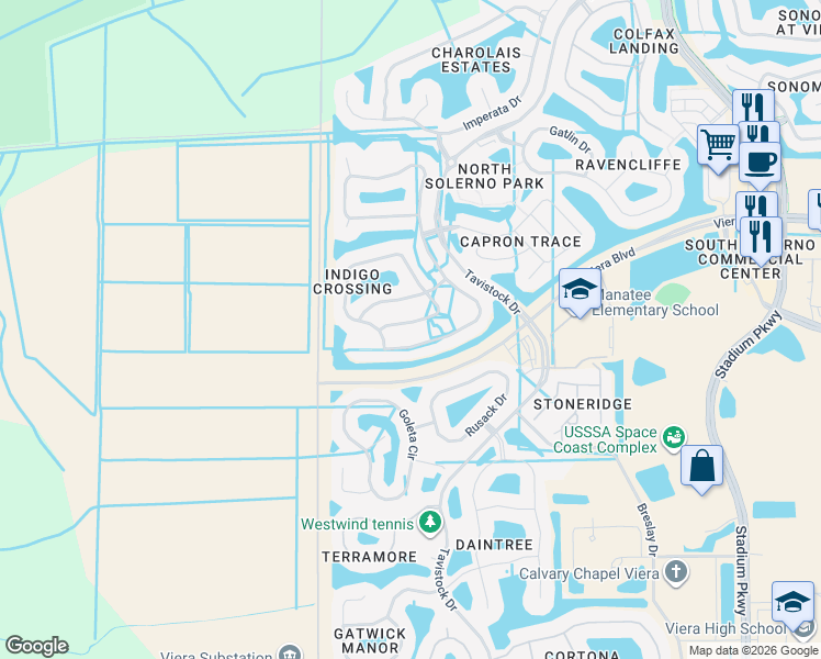 map of restaurants, bars, coffee shops, grocery stores, and more near 5839 Duskywing Dr in Rockledge