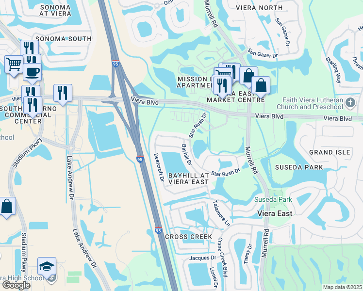 map of restaurants, bars, coffee shops, grocery stores, and more near 2030 Tiburon Lane in Melbourne