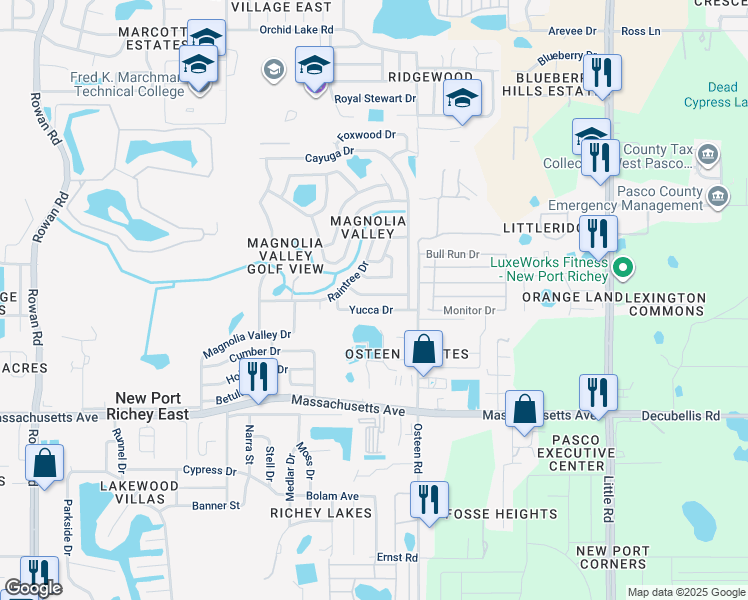 map of restaurants, bars, coffee shops, grocery stores, and more near 7846 Wallaba Lane in New Port Richey