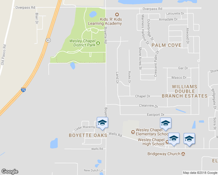 map of restaurants, bars, coffee shops, grocery stores, and more near 7242 Boyette Road in Wesley Chapel