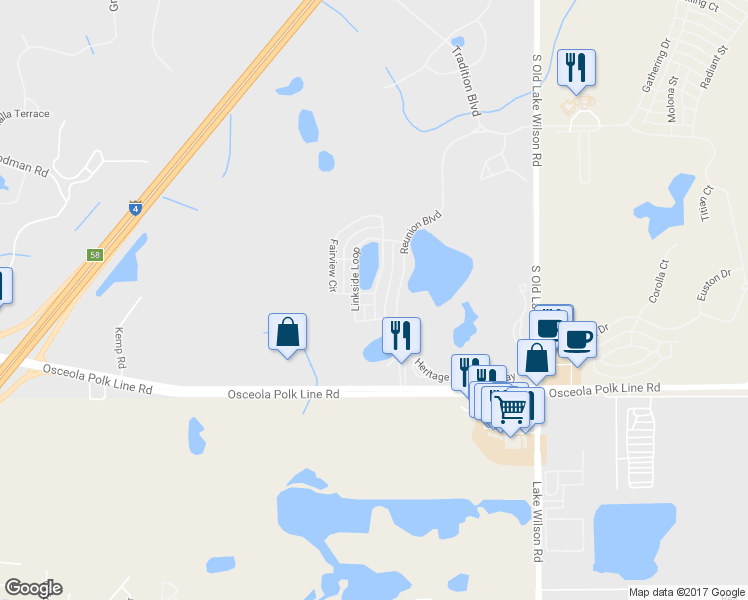 map of restaurants, bars, coffee shops, grocery stores, and more near 1401 Fairview Circle in Kissimmee