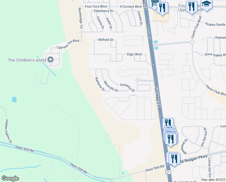 map of restaurants, bars, coffee shops, grocery stores, and more near 245 Moscato Drive in Davenport
