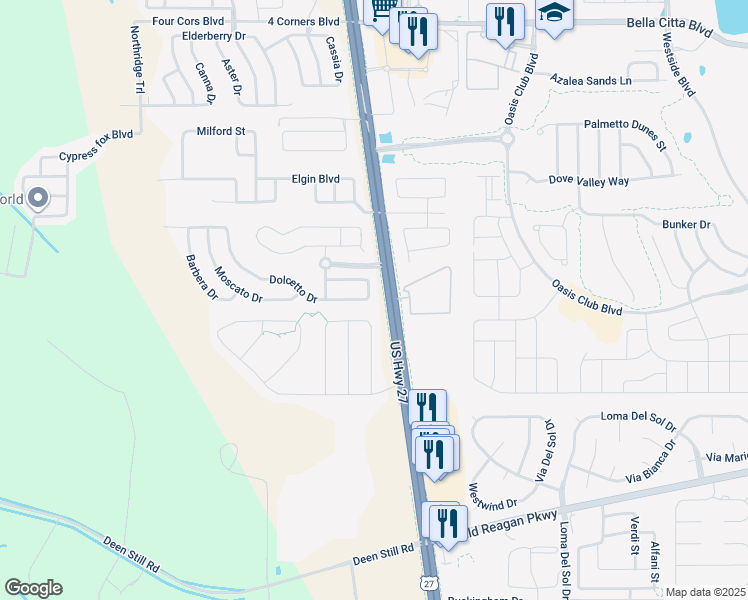 map of restaurants, bars, coffee shops, grocery stores, and more near 236 Dolcetto Drive in Davenport