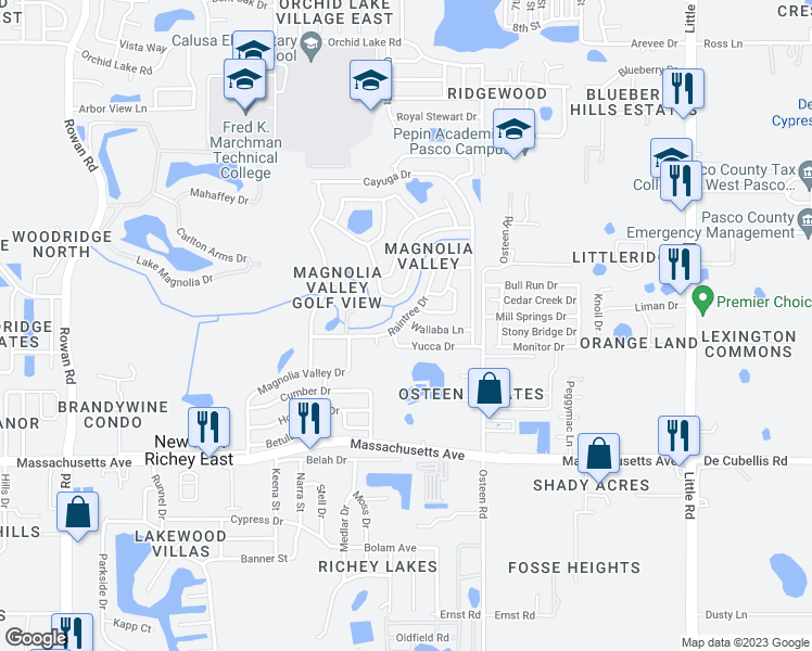 map of restaurants, bars, coffee shops, grocery stores, and more near 7810 Wallaba Lane in New Port Richey