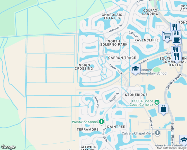 map of restaurants, bars, coffee shops, grocery stores, and more near 5839 Duskywing Drive in Rockledge