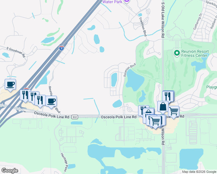 map of restaurants, bars, coffee shops, grocery stores, and more near 7734 Linkside Loop in Four Corners