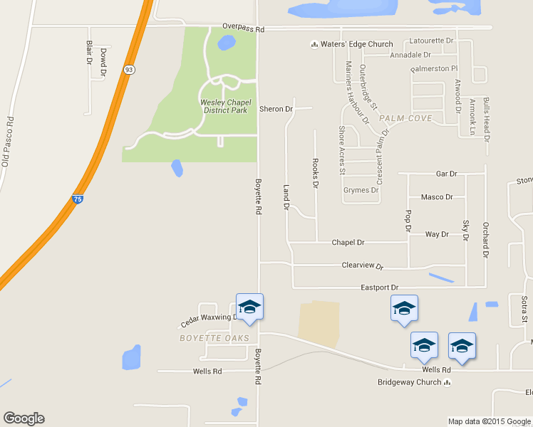 map of restaurants, bars, coffee shops, grocery stores, and more near 7308 Boyette Road in Wesley Chapel