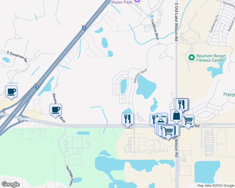 map of restaurants, bars, coffee shops, grocery stores, and more near 7740 Linkside Loop in Kissimmee