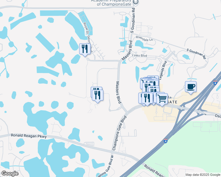 map of restaurants, bars, coffee shops, grocery stores, and more near 1470 Masters Boulevard in Davenport