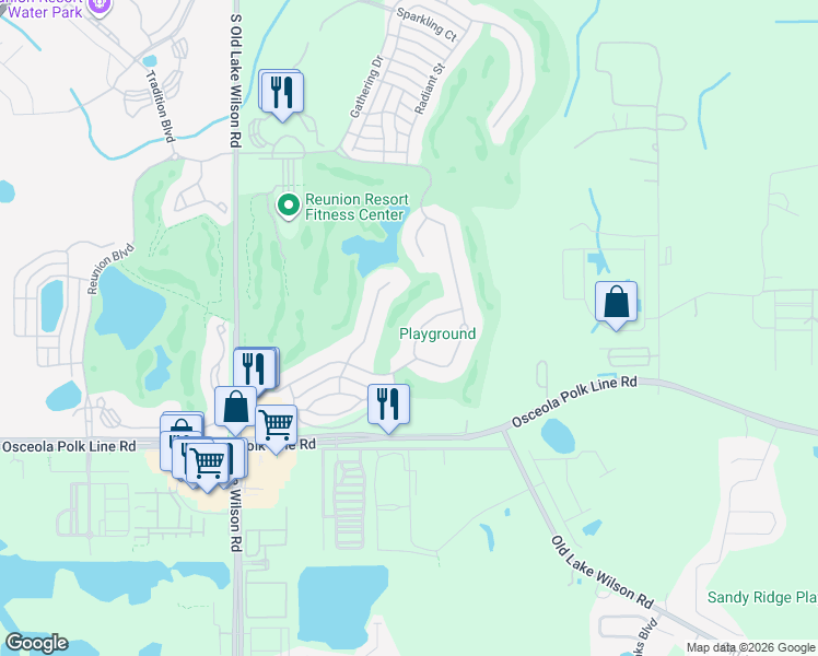 map of restaurants, bars, coffee shops, grocery stores, and more near 7511 Excitement Drive in Osceola County