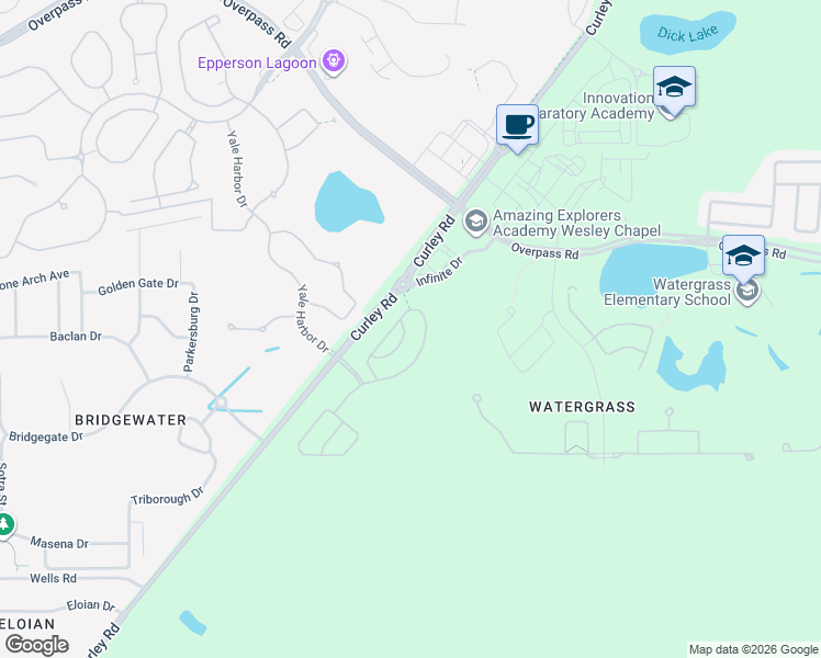 map of restaurants, bars, coffee shops, grocery stores, and more near 7256 Seedpod Loop in Wesley Chapel
