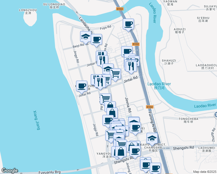 map of restaurants, bars, coffee shops, grocery stores, and more near Jin Tai Lu in Chang Sha Shi
