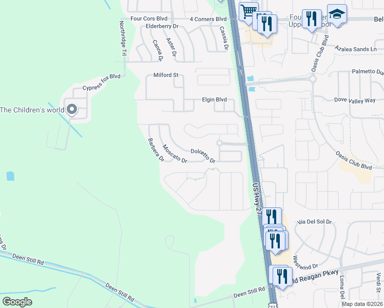 map of restaurants, bars, coffee shops, grocery stores, and more near 562 Dolcetto Drive in Davenport