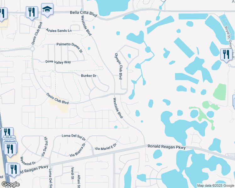 map of restaurants, bars, coffee shops, grocery stores, and more near 1357 Olympic Club Boulevard in Four Corners