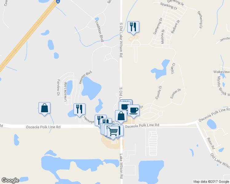 map of restaurants, bars, coffee shops, grocery stores, and more near 7601 Heritage Crossing Way in Four Corners