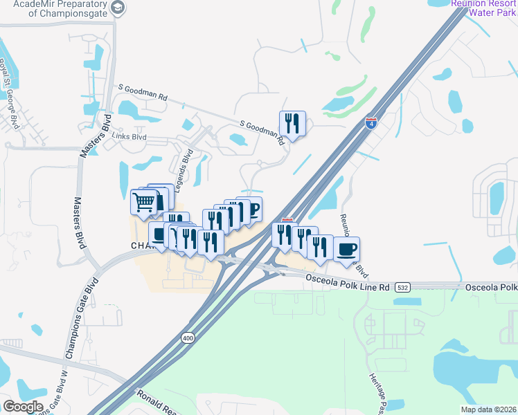 map of restaurants, bars, coffee shops, grocery stores, and more near 1425-1499 South Goodman Road in Davenport