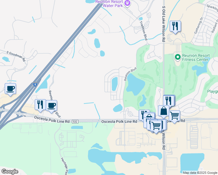 map of restaurants, bars, coffee shops, grocery stores, and more near 7758 Linkside Loop in Four Corners