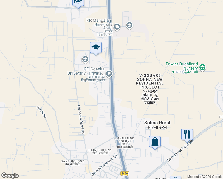 map of restaurants, bars, coffee shops, grocery stores, and more near Sohna - Gurgaon Road in Sohna Rural